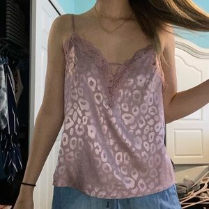 Boutique Silk Leopard Pink Tank with Lace
